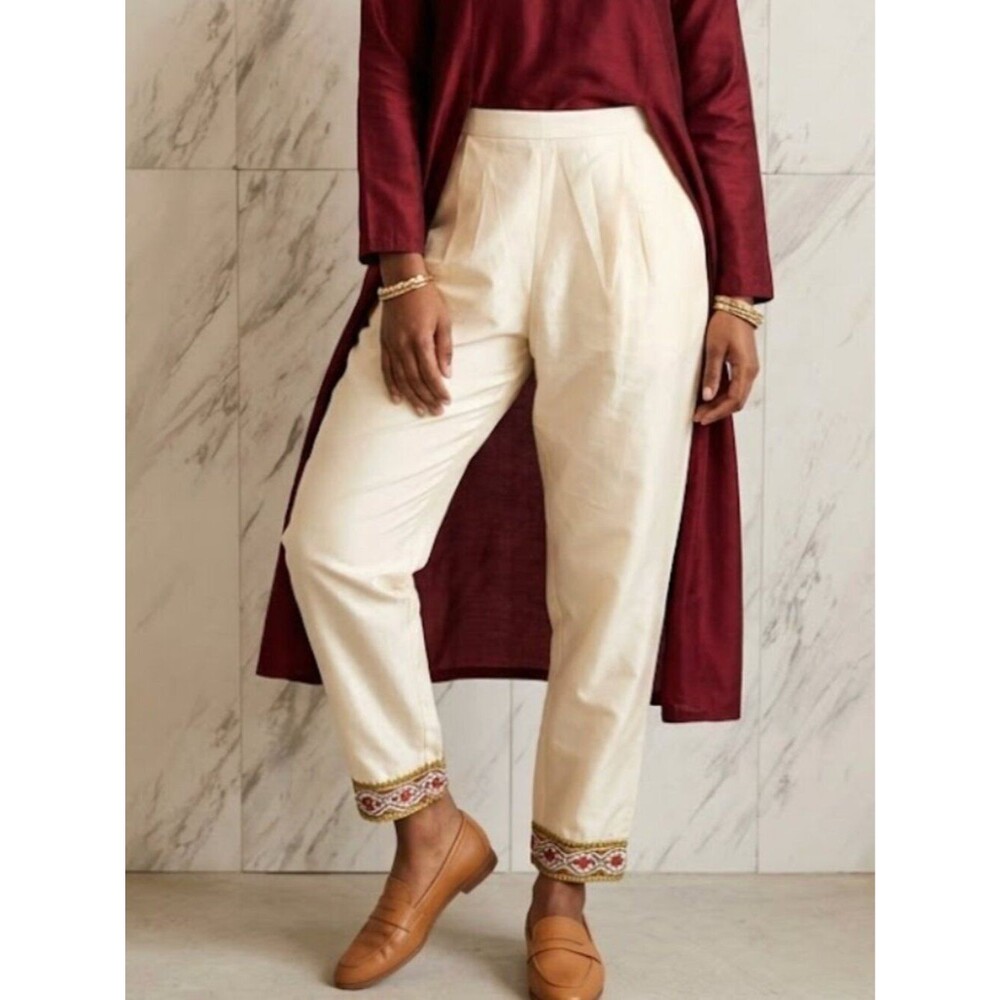 Lily and Lali Embroidered Cream Gold Kurti Kurta Salwar Pants XXL